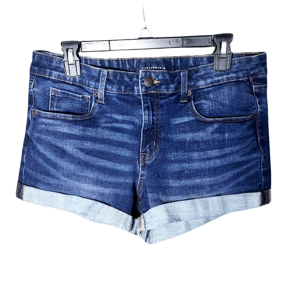 Aeropostale Dark Wash Cuffed Denim Low Rise Midi Shorts